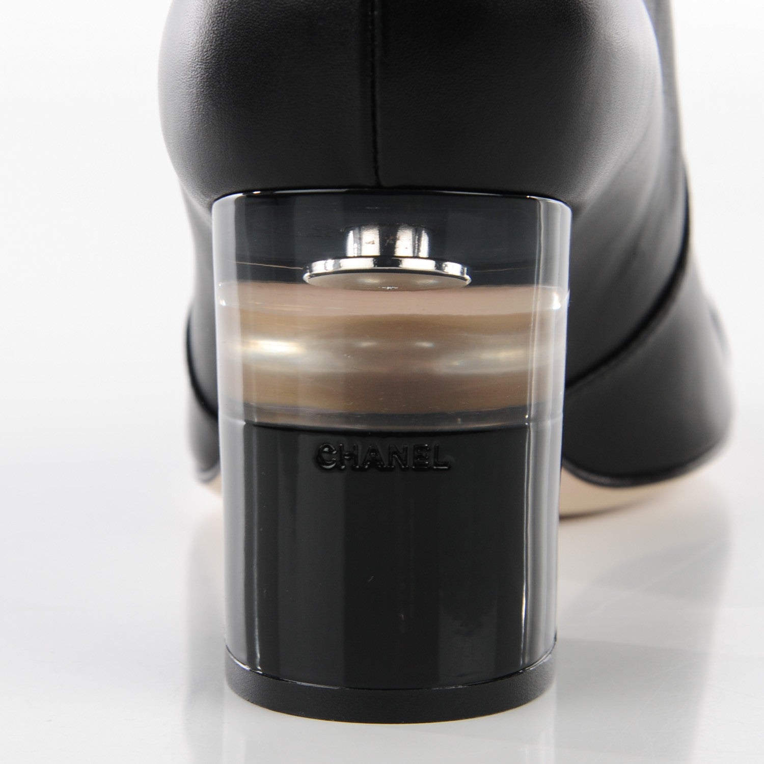 Chanel Calfskin Pearl Knee High Boots 37 Black 7 of 9