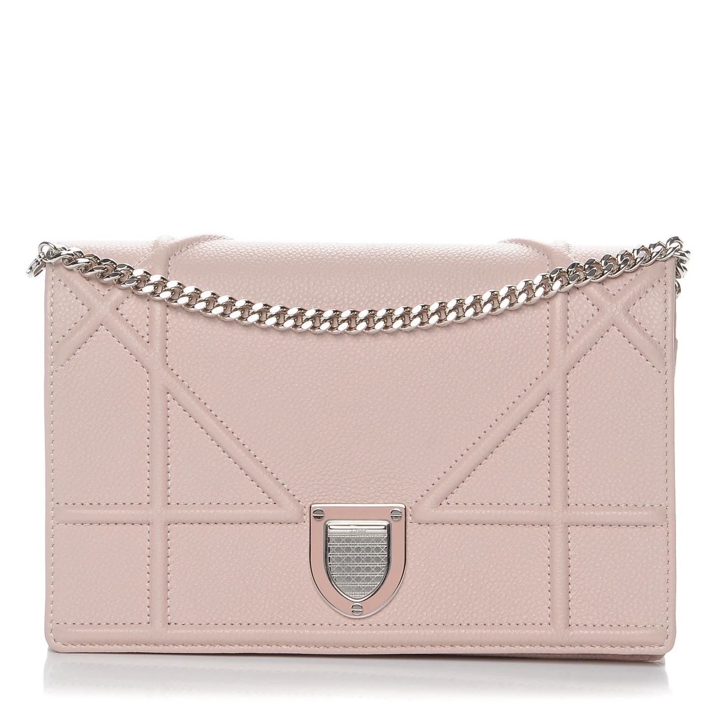 Grained Calfskin Diorama Wallet on Chain Pouch Rose Poudre