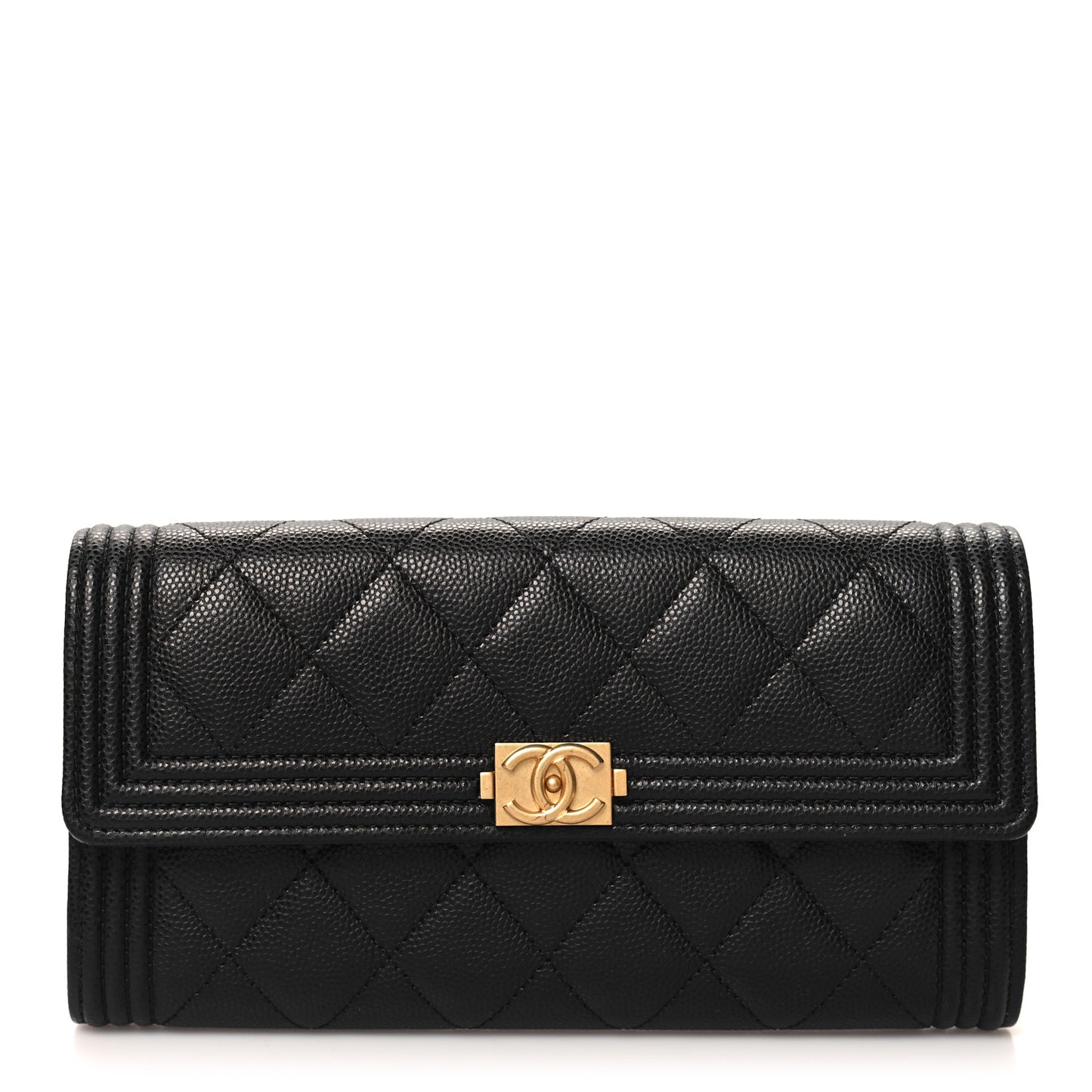 Caviar Quilted Large Boy Gusset Flap Wallet Black