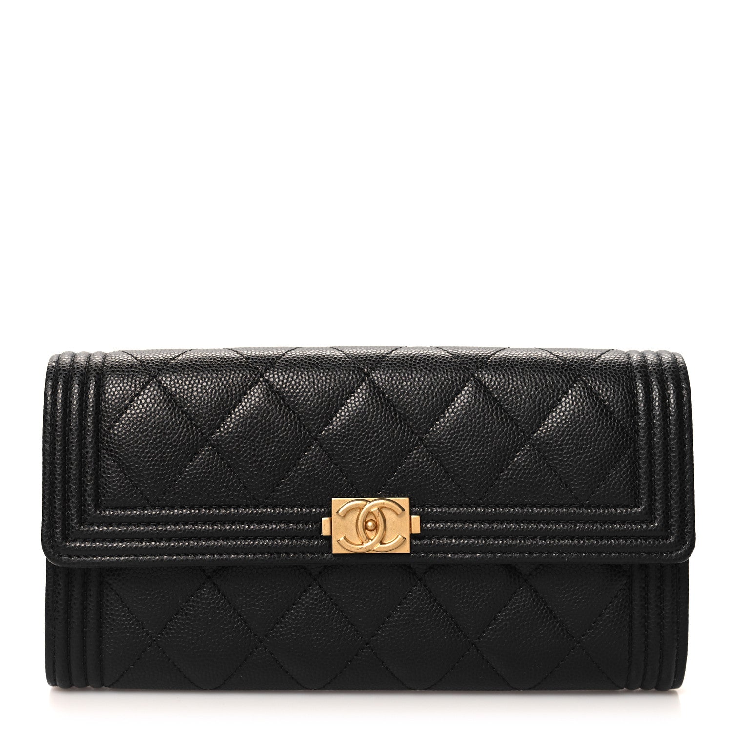 Chanel Caviar Quilted Large Boy Gusset Flap Wallet Black 1 of 9