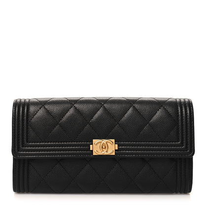 Chanel Caviar Quilted Large Boy Gusset Flap Wallet Black 1 of 9