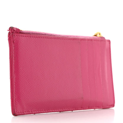 Saint Laurent Grain De Poudre Matelasse Chevron Monogram Fragments Zippered Card Case Fresh Fuxia 3 of 8