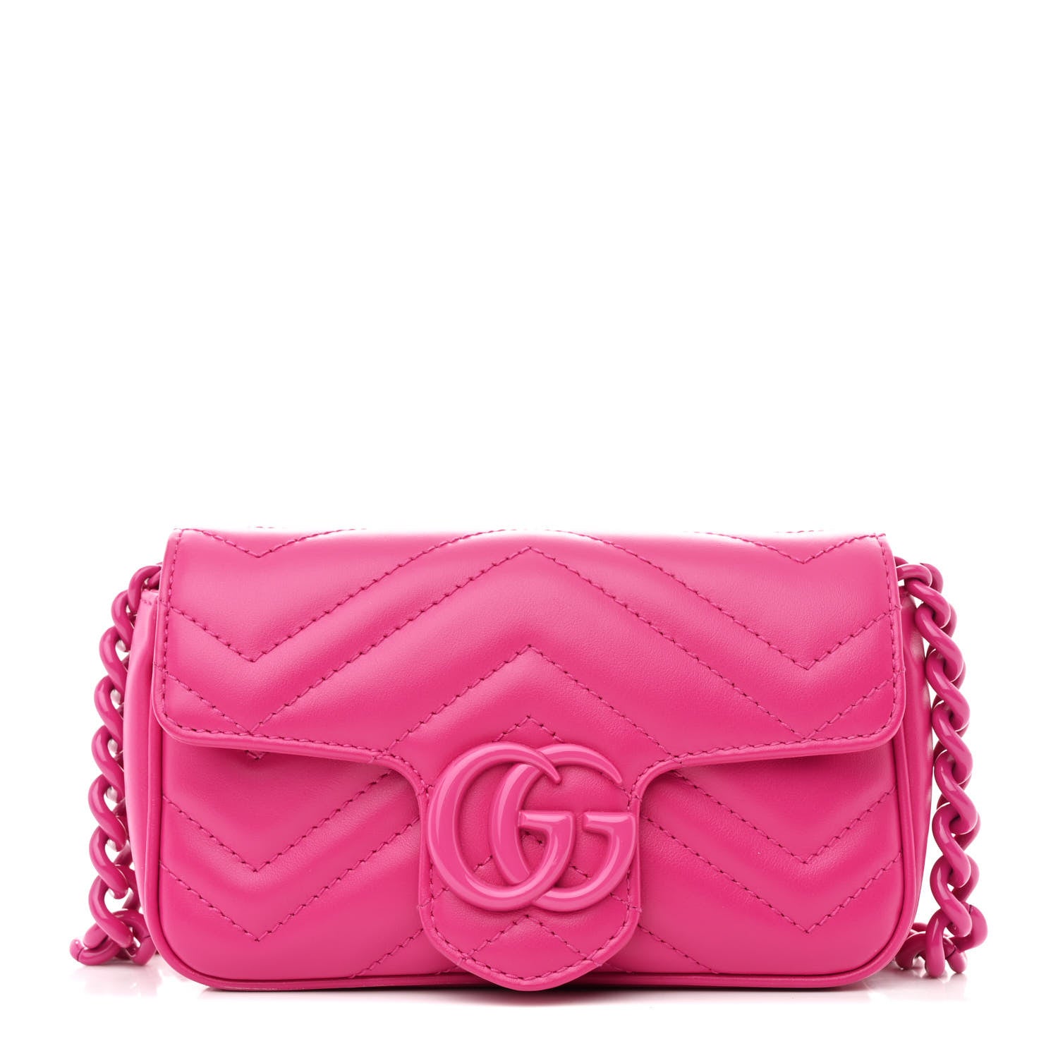 Gucci Calfskin Matelasse Monochrome GG Marmont Chain Belt Bag Classic Fuxia 1 of 10