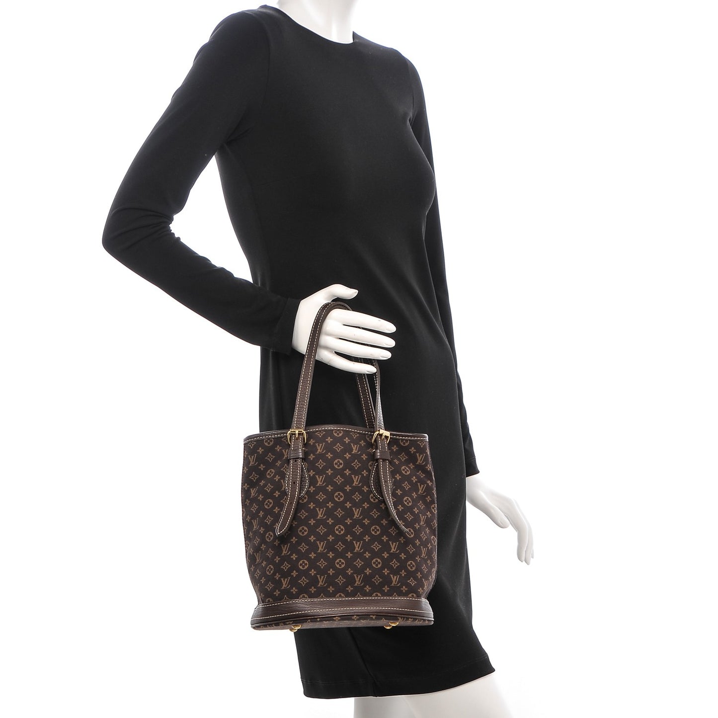 Mini Lin Monogram Bucket Bag Ebene