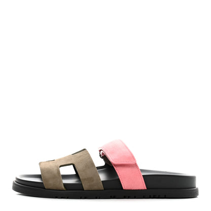 Hermes Suede Goatskin Womens Chypre Sandals 38 Toundra Rose Du Desert 1 of 8