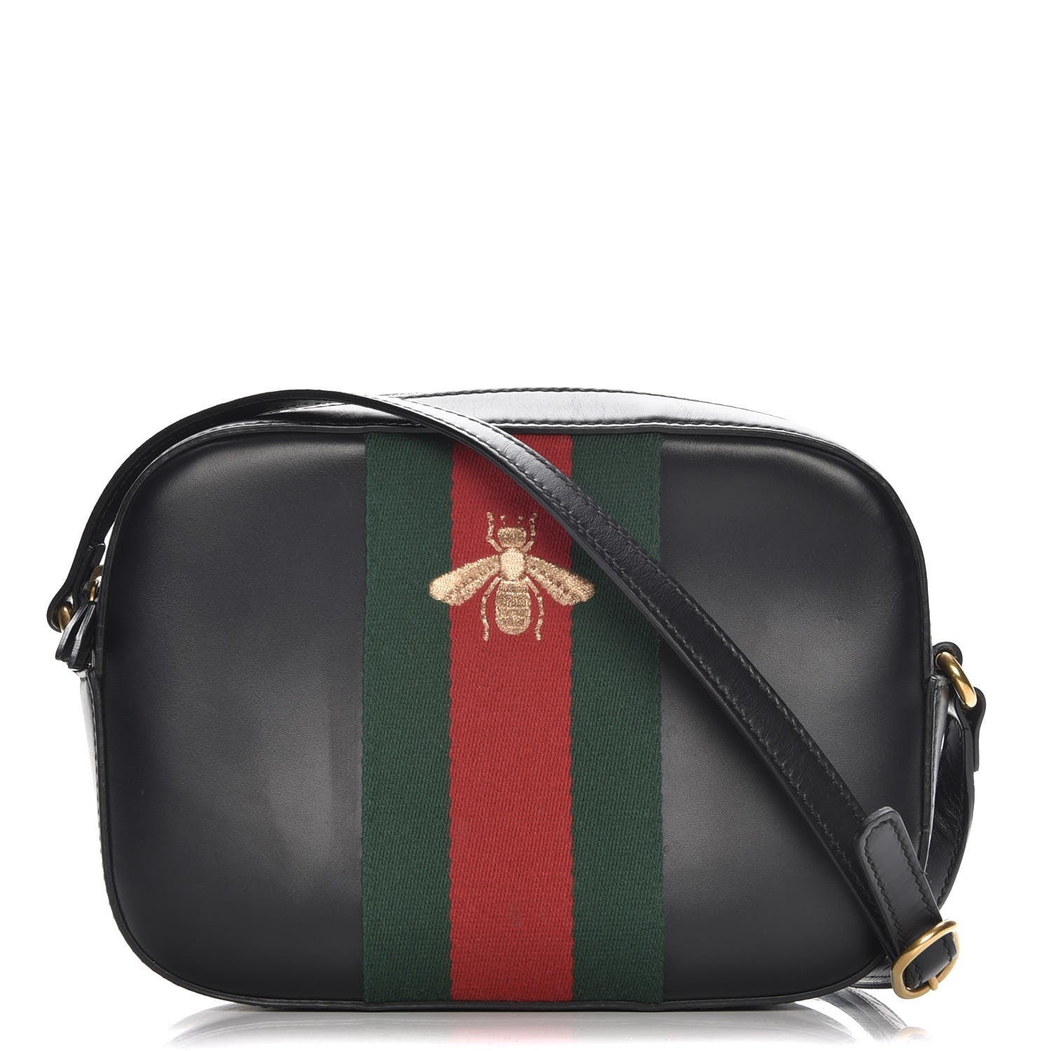 Gucci Calfskin Web Small Webby Bee Shoulder Bag Black 1 of 8