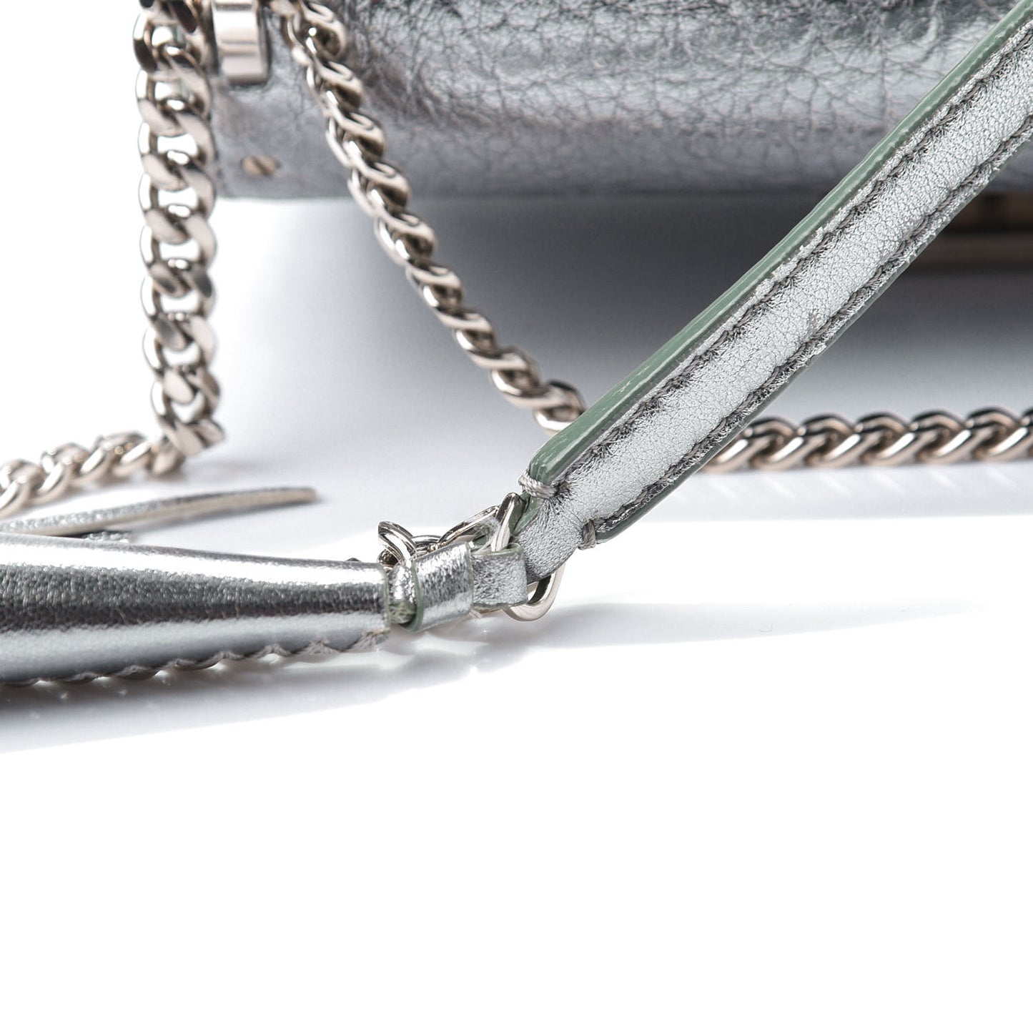 Metallic Grainy Calfskin Lockett Petite Shoulder Bag Platinum