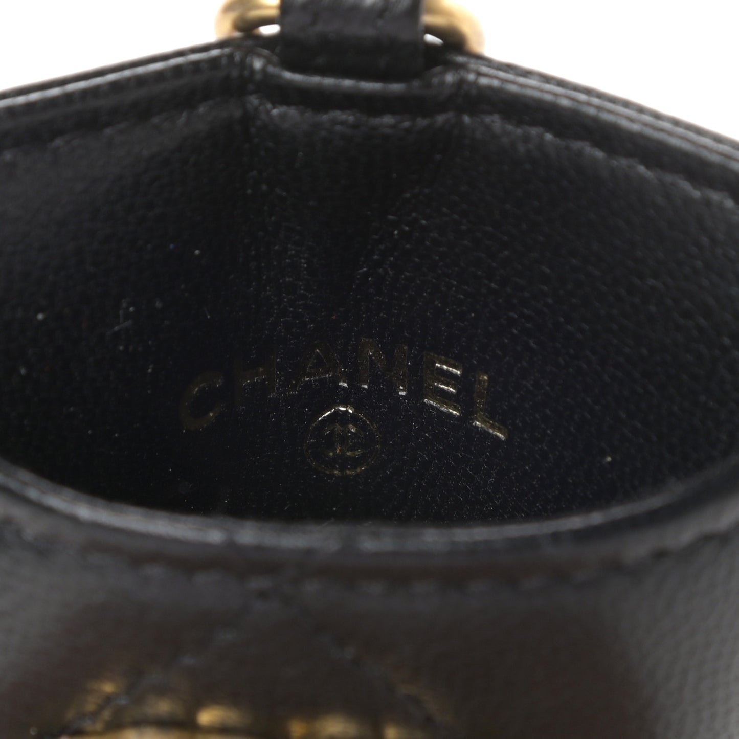 Goatskin Quilted Chanel 19 Card Holder On Chain Black