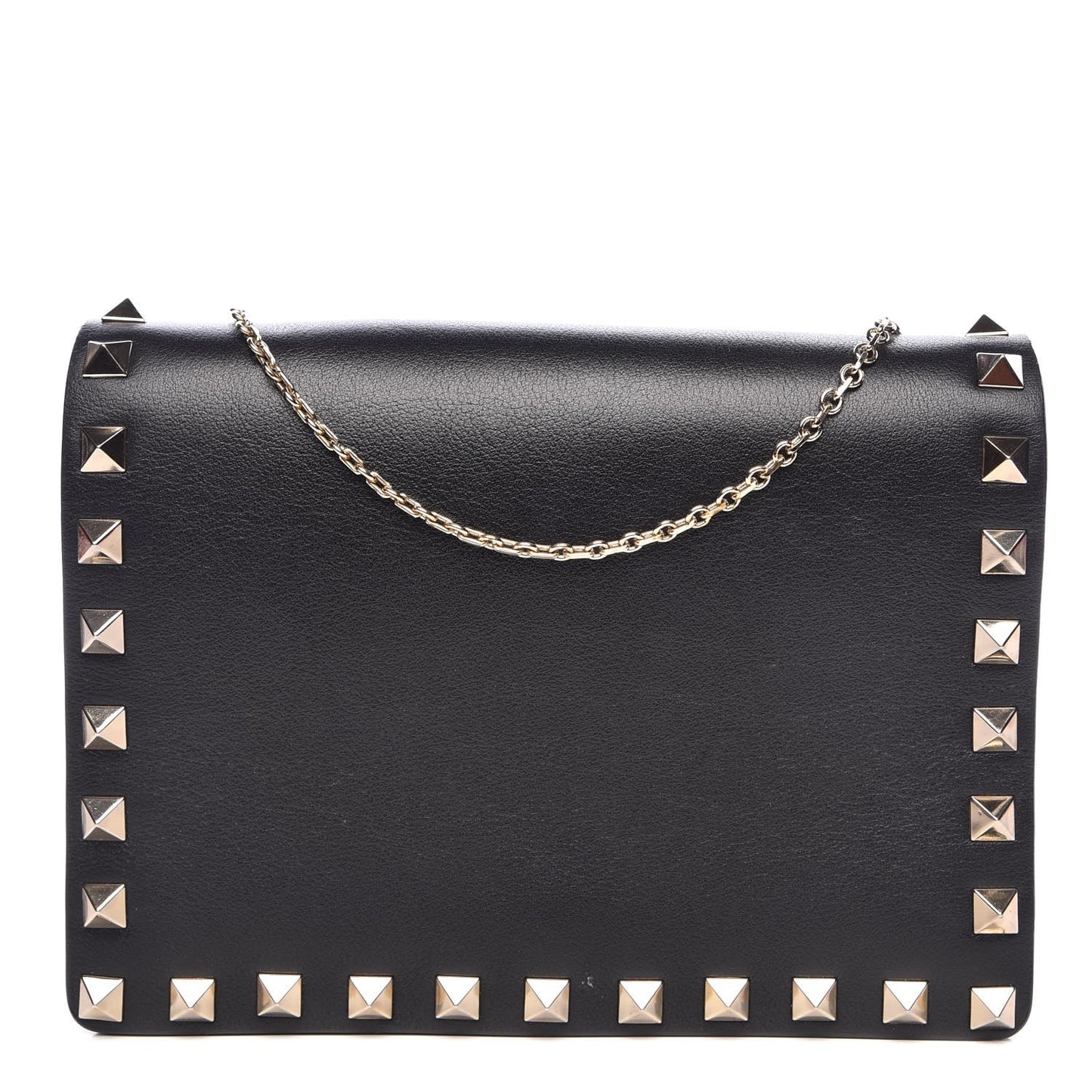 Calfskin Rockstud Wallet on Chain Black