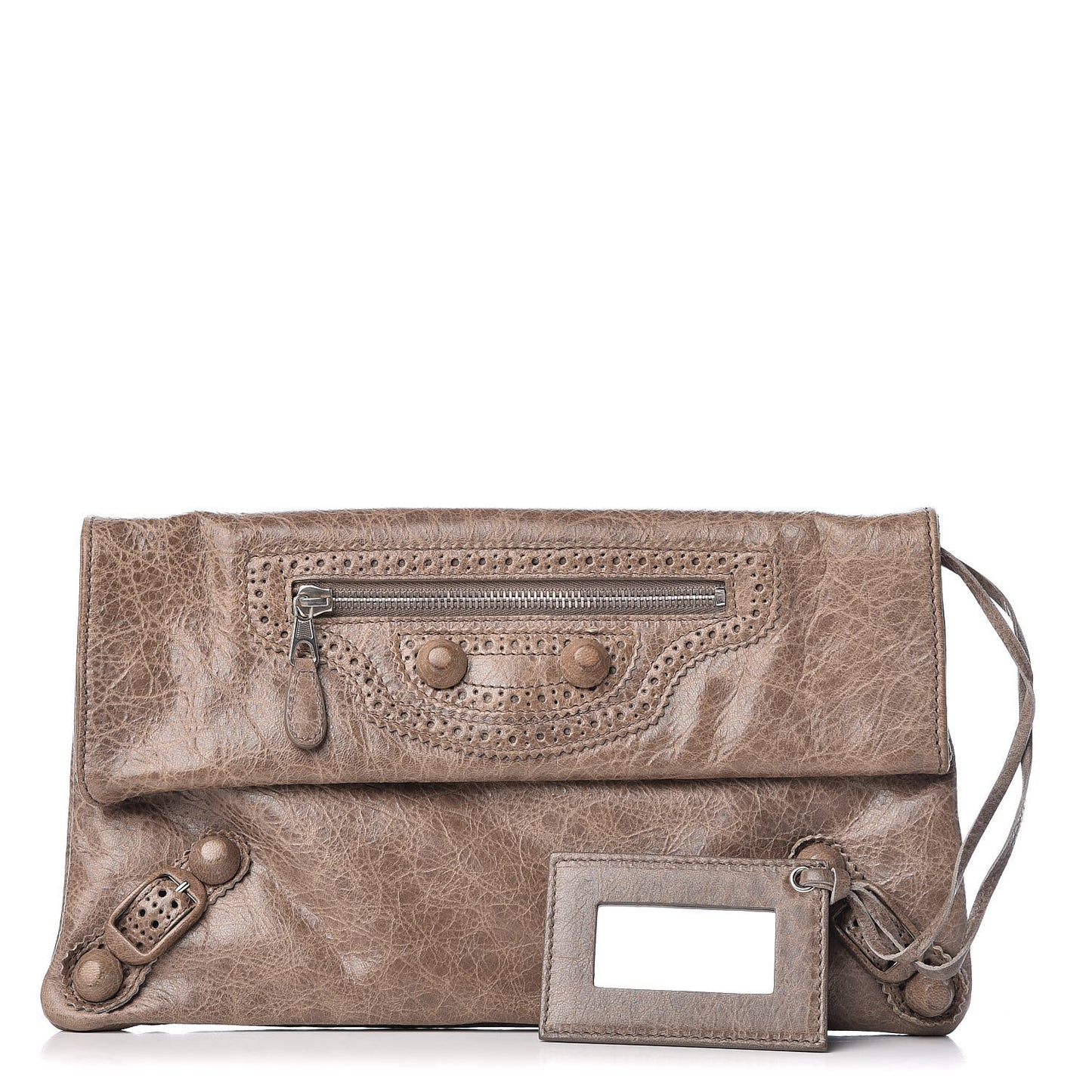 Agneau Giant Brogues Hardware Envelope Clutch Gris Poivre