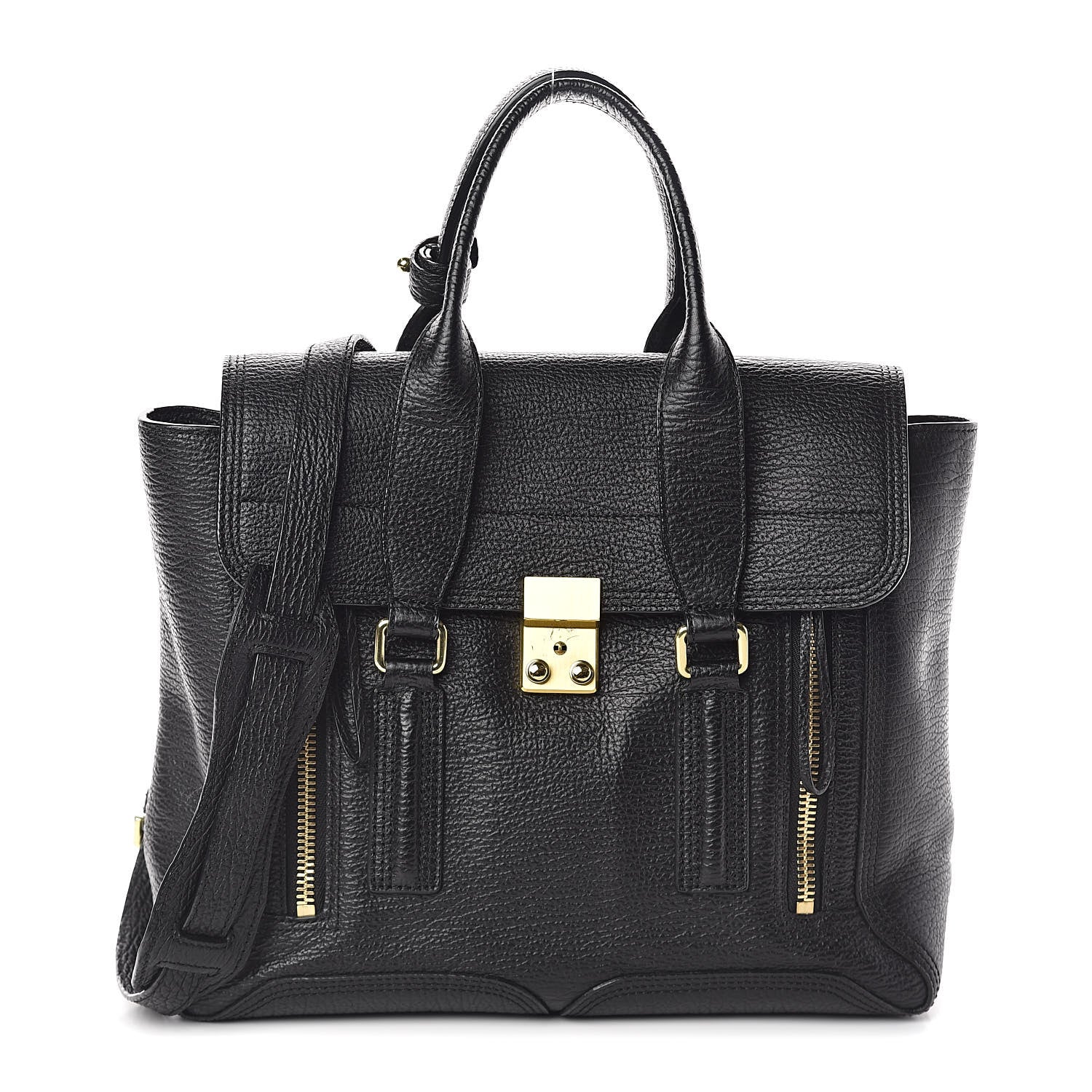 3.1 Phillip Lim 3.1 Textured Calfskin Medium Pashli Satchel Black 1 of 9