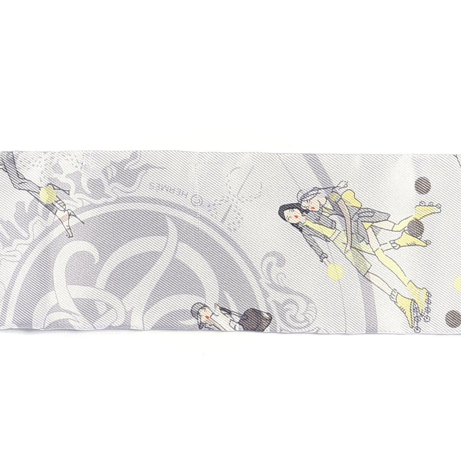 Hermes Silk Ex-Libris Les Parisiennes Twilly Gris Perle Jaune 6 of 6