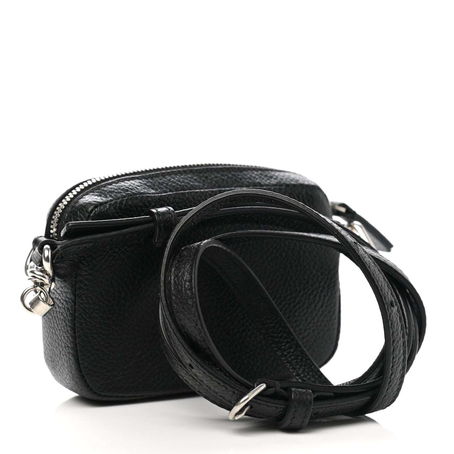 Grained Calfskin Logo Mini Cash Crossbody Pouch Black White