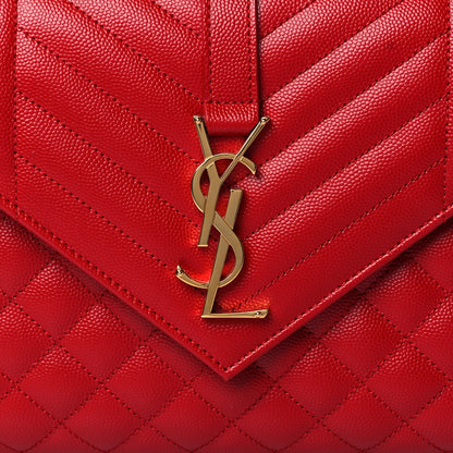 Saint Laurent Grain De Poudre Textured Mixed Matelasse Triquilt Medium Monogram Satchel New Red 7 of 9
