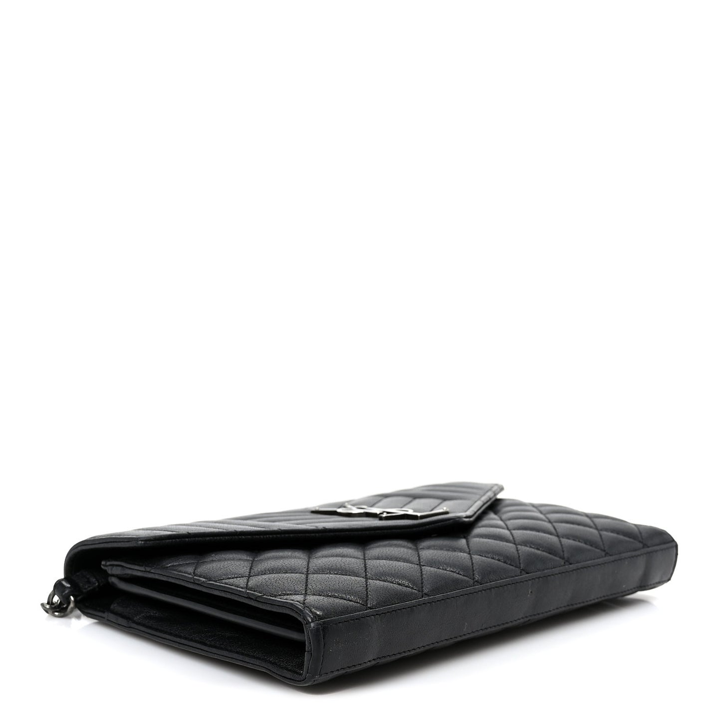 Sheepskin Tri-Quilt Monogram Envelope Chain Wallet Black