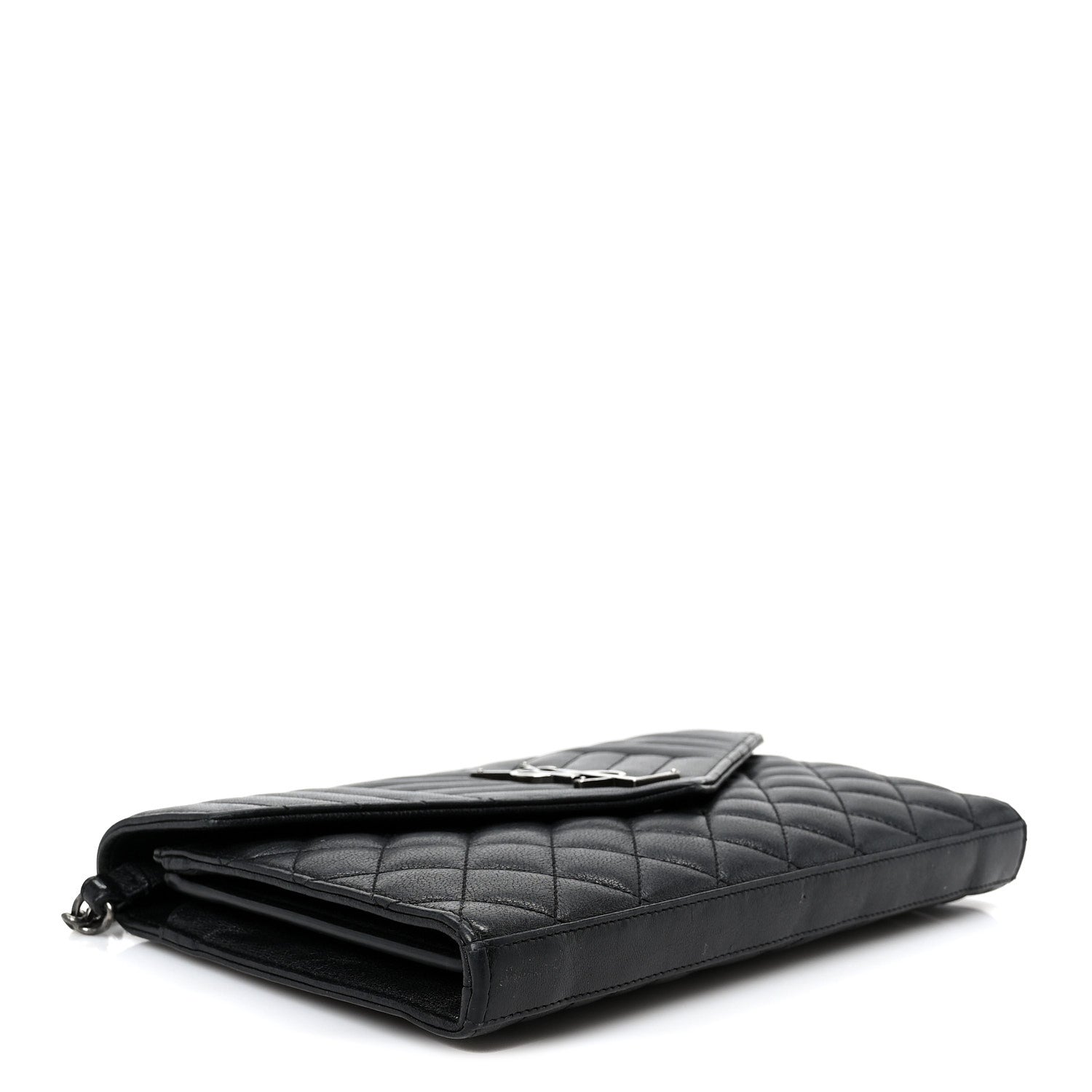 Saint Laurent Sheepskin Tri-Quilt Monogram Envelope Chain Wallet Black 3 of 9