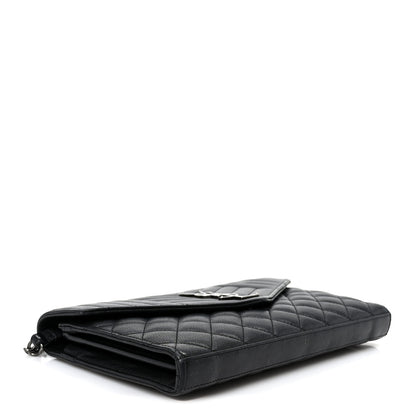 Saint Laurent Sheepskin Tri-Quilt Monogram Envelope Chain Wallet Black 3 of 9