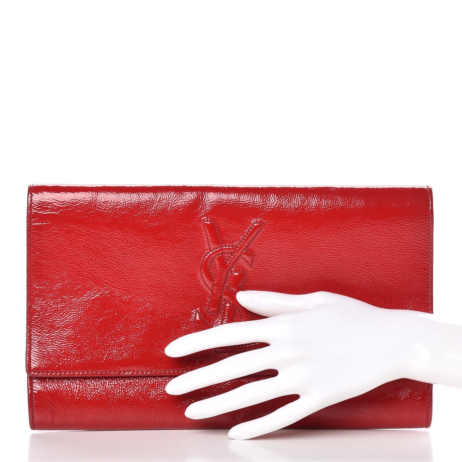 Saint Laurent Textured Patent Monogram Large Belle De Jour Clutch Red 2 of 7