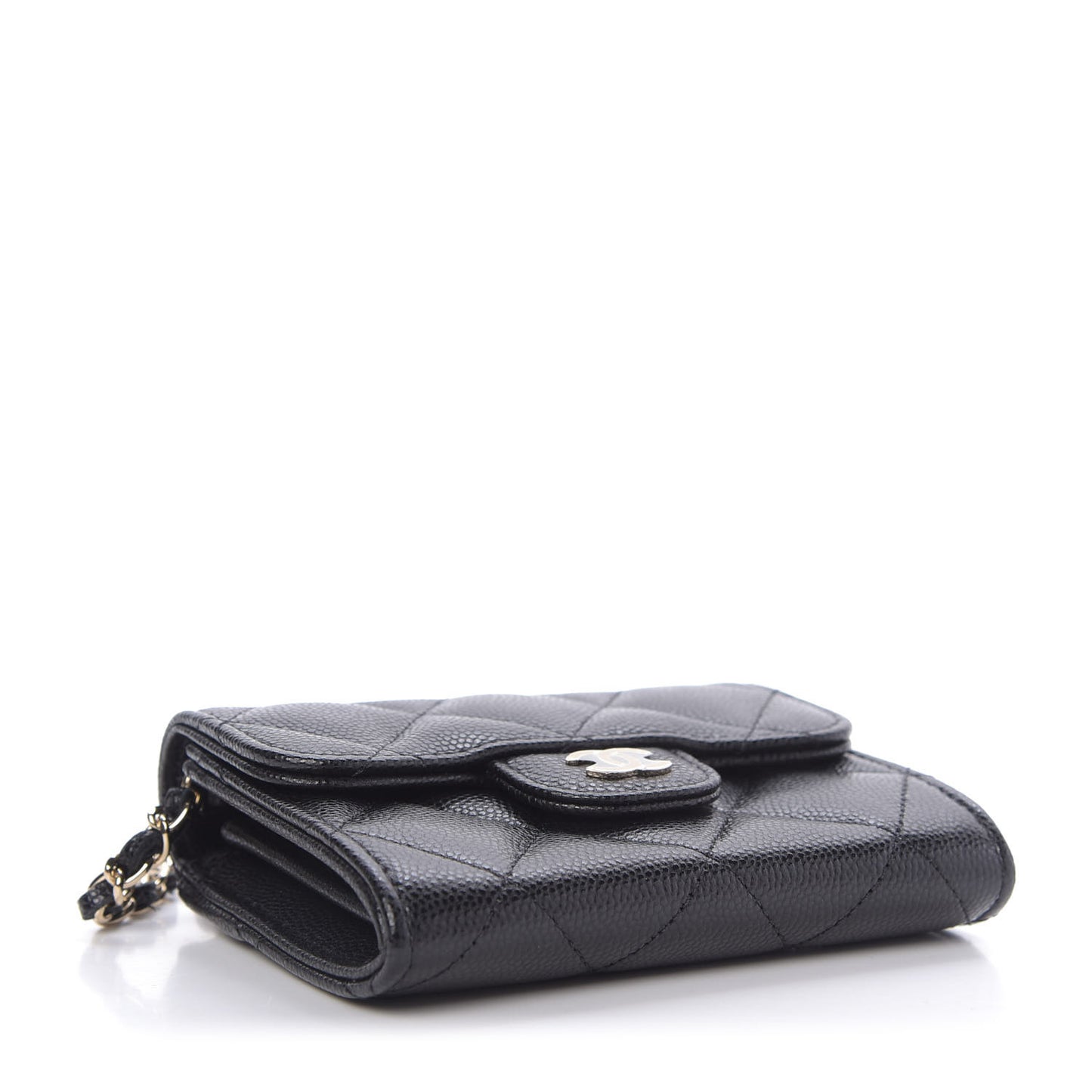 Caviar Quilted Flap Card Holder On Chain Black