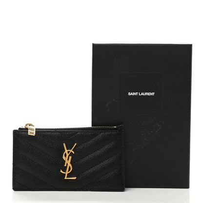 Saint Laurent Grain De Poudre Matelasse Chevron Cassandre Fragments Zippered Card Case Black 8 of 8