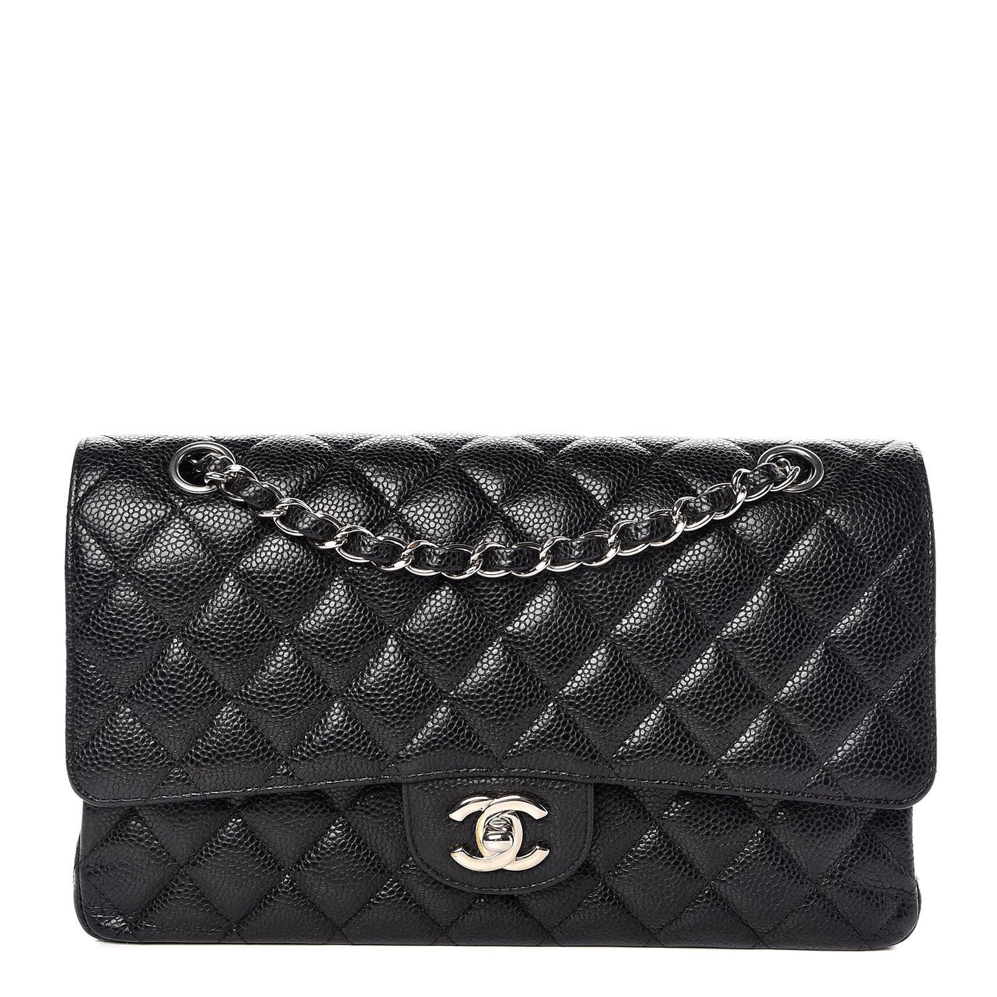 Caviar Quilted Medium Double Flap Black