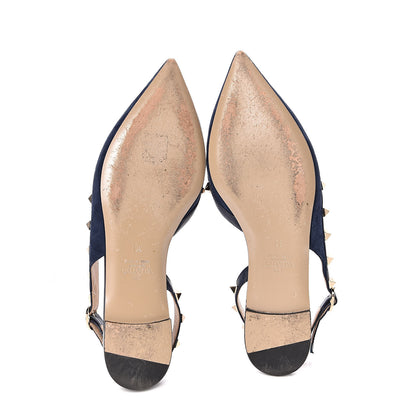 Valentino Garavani Suede Nappa Rockstud Slingback Flats 36 Marine 5 of 9