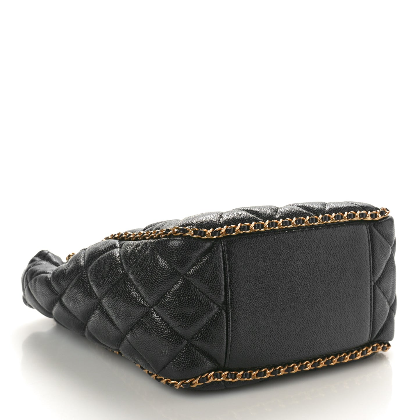 Caviar Quilted Chain Around Multi Chain Bucket Drawstring Bag Black