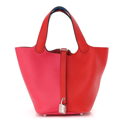 Hermes Taurillon Clemence Tri-Color Picotin Lock 18 PM Rouge Coeur Rose Extreme Bleu Zanzibar 1 of 10
