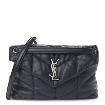 Saint Laurent Lambskin Quilted Medium Loulou Puffer Monogram Chain Satchel Navy 1 of 12