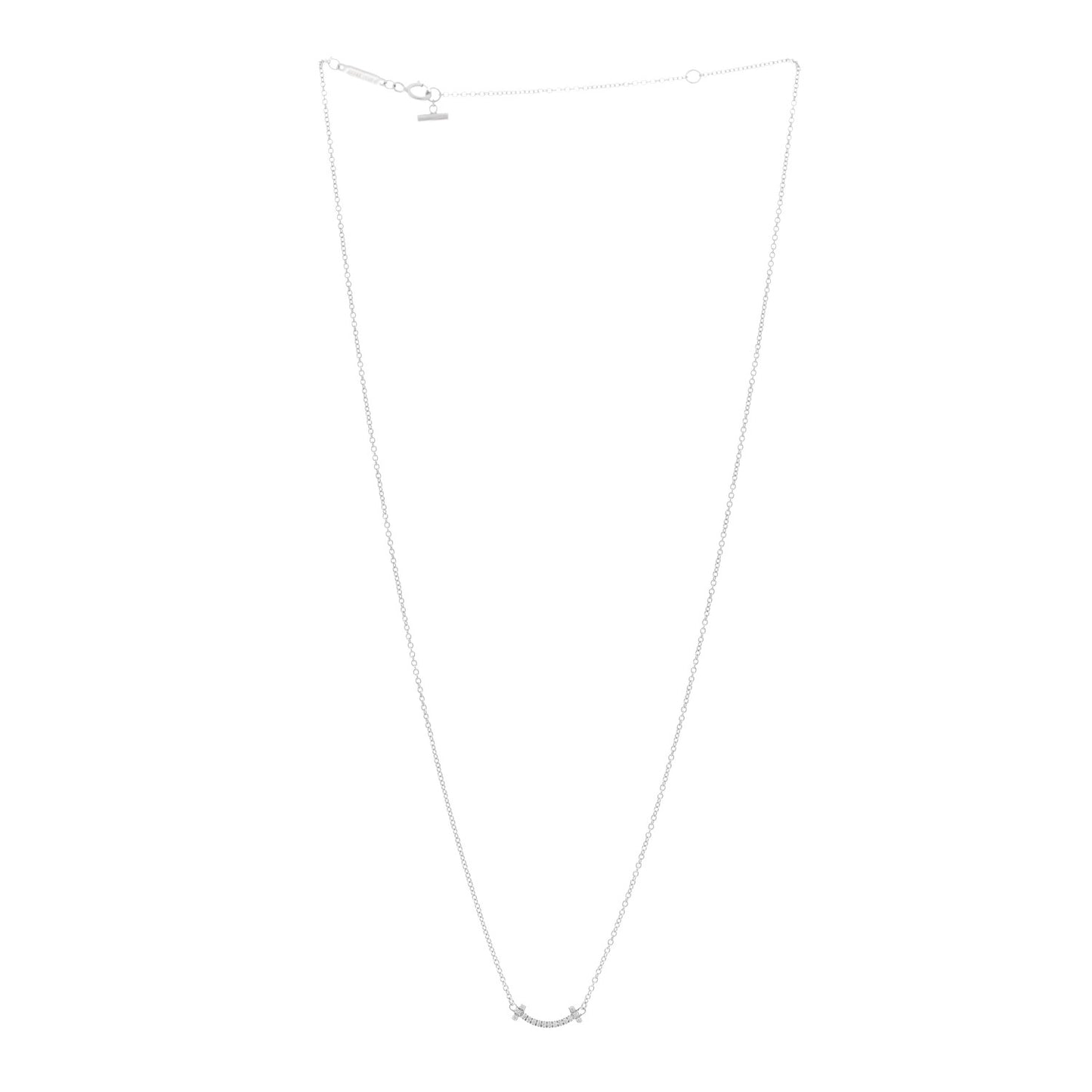 18K White Gold Diamond Mini T Smile Pendant Necklace