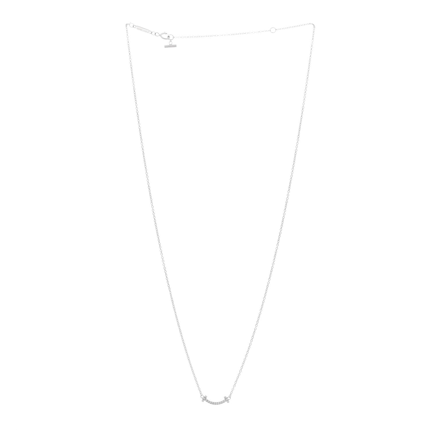 Tiffany 18K White Gold Diamond Mini T Smile Pendant Necklace 3 of 4