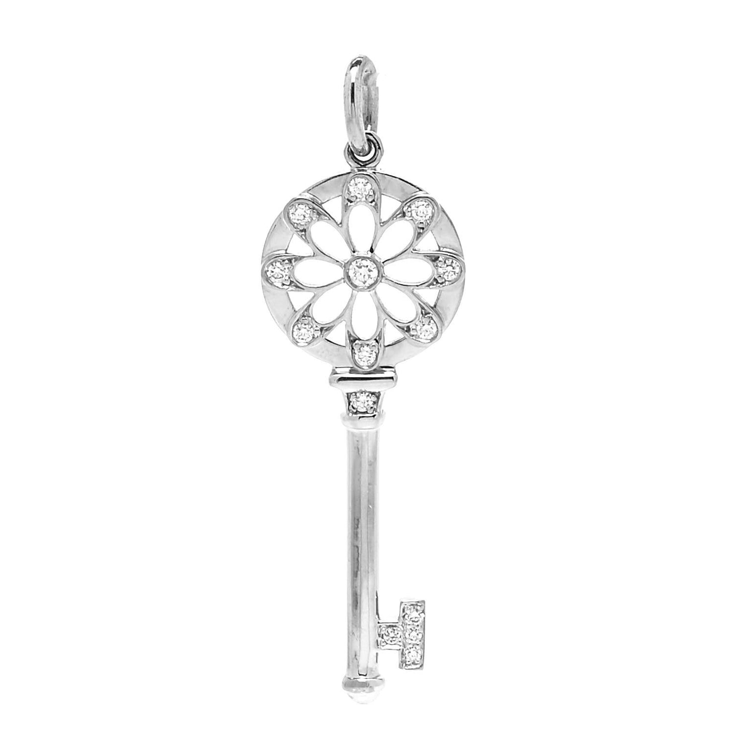 18K White Gold Diamond Floral Key Pendant
