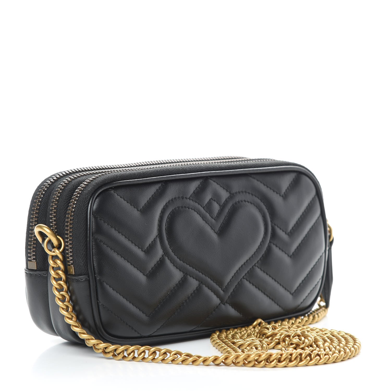 Gucci Calfskin Matelasse Mini GG Marmont Chain Crossbody Bag Black 3 of 14