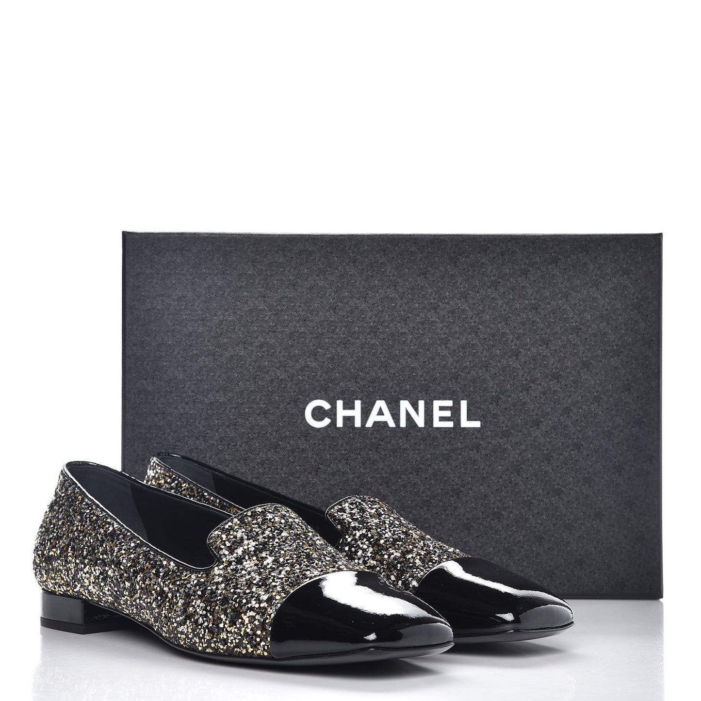 Glitter Fabric Patent Calfskin Mocassin Loafers 41 Black Bronze