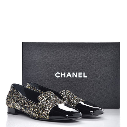 Chanel Glitter Fabric Patent Calfskin Mocassin Loafers 41 Black Bronze 9 of 9