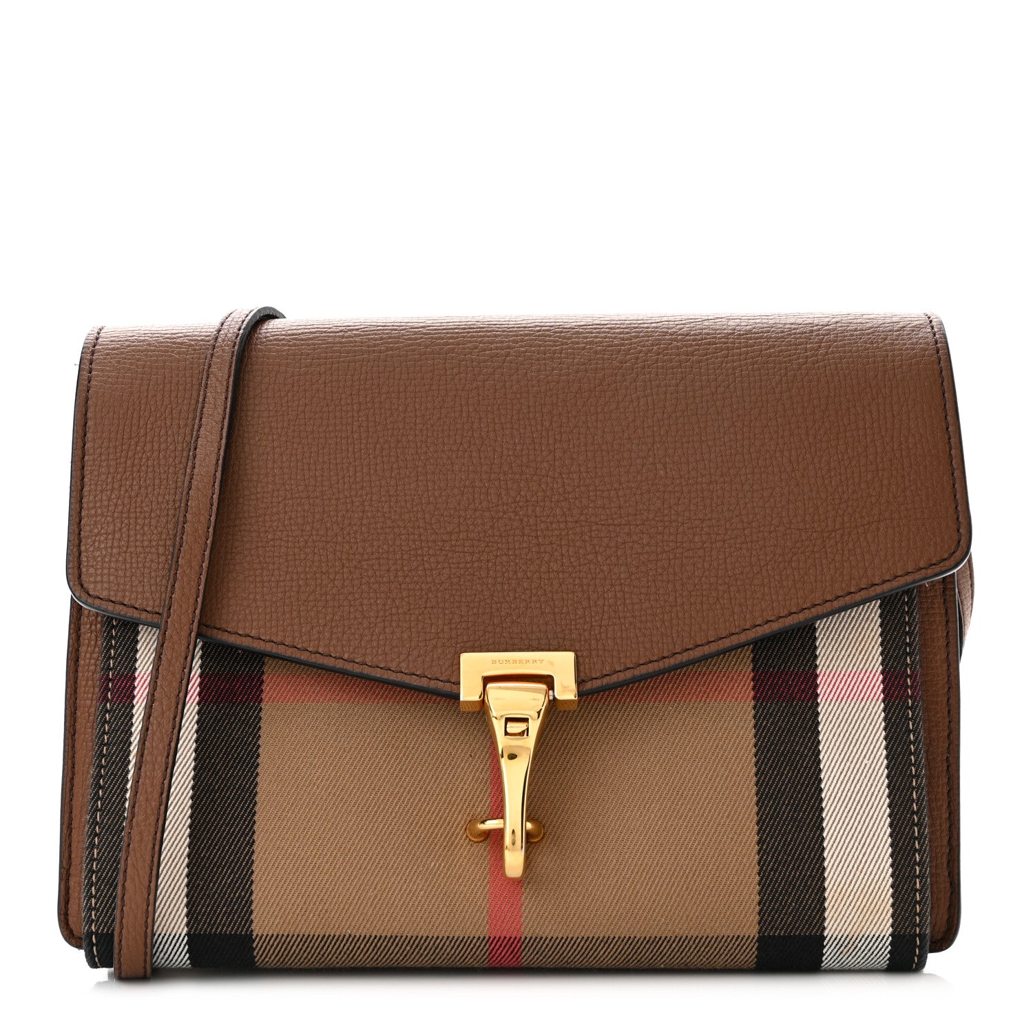 Burberry Derby Calfskin House Check Small Macken Crossbody Bag Tan 1 of 12