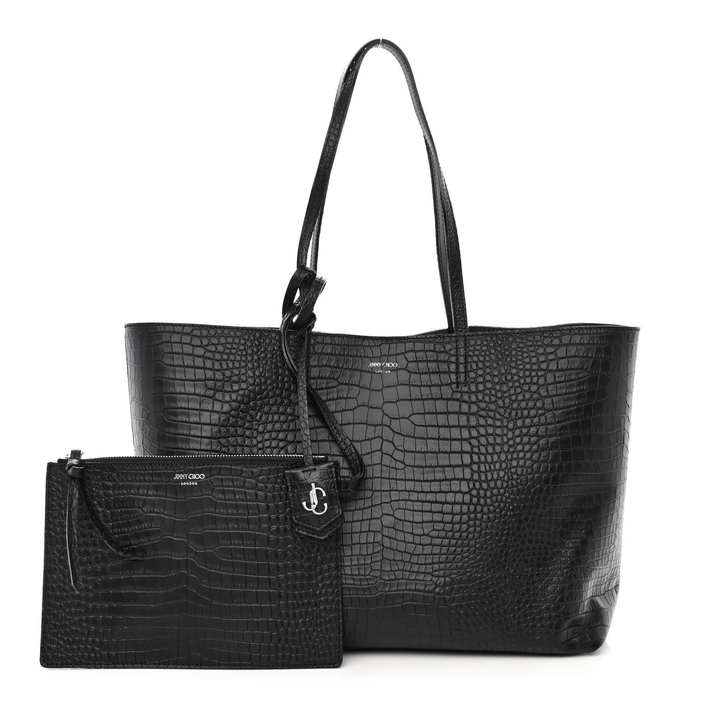 Calfskin Crocodile Embossed Nine2Five East West Tote Black