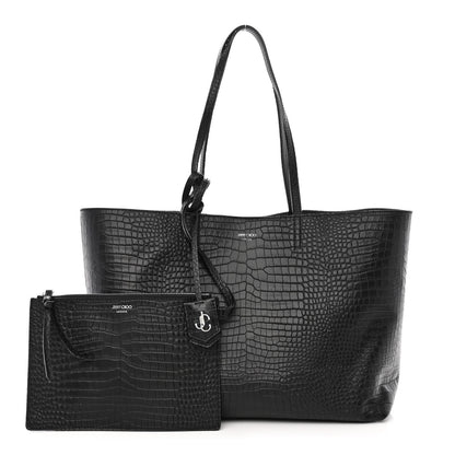 Jimmy Choo Calfskin Crocodile Embossed Nine2Five East West Tote Black 1 of 13