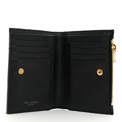 Saint Laurent Grain De Poudre Matelasse Chevron Monogram Zipped Two-Part Wallet Black 5 of 8