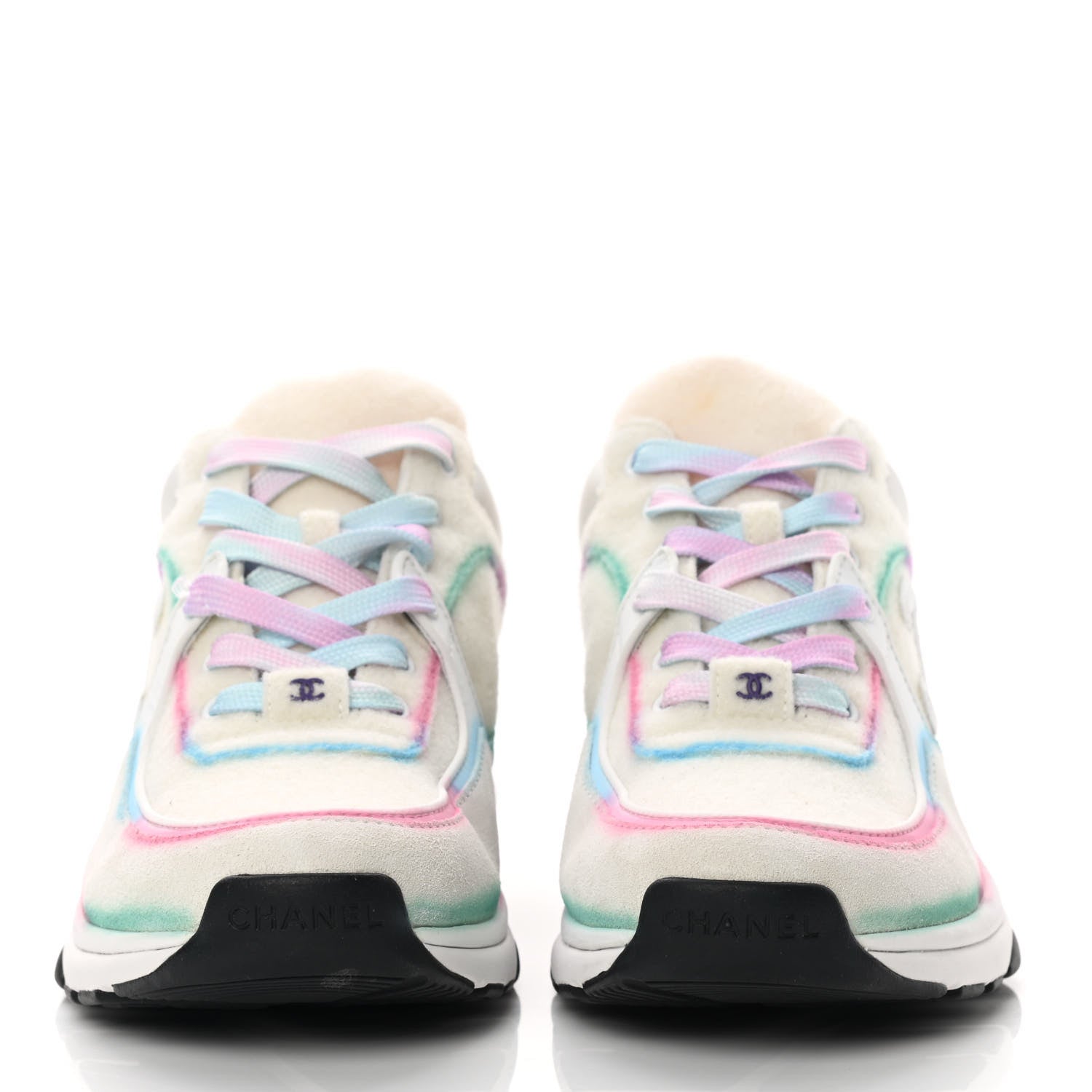 Chanel Wool Suede Calfskin CC Sneakers 37.5 Multicolor 2 of 10