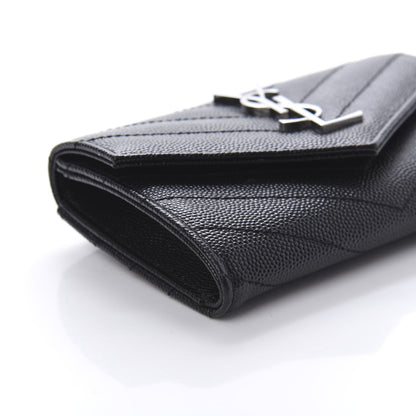 Saint Laurent Grain De Poudre Matelasse Chevron Small Monogram Envelope Wallet Black 6 of 10