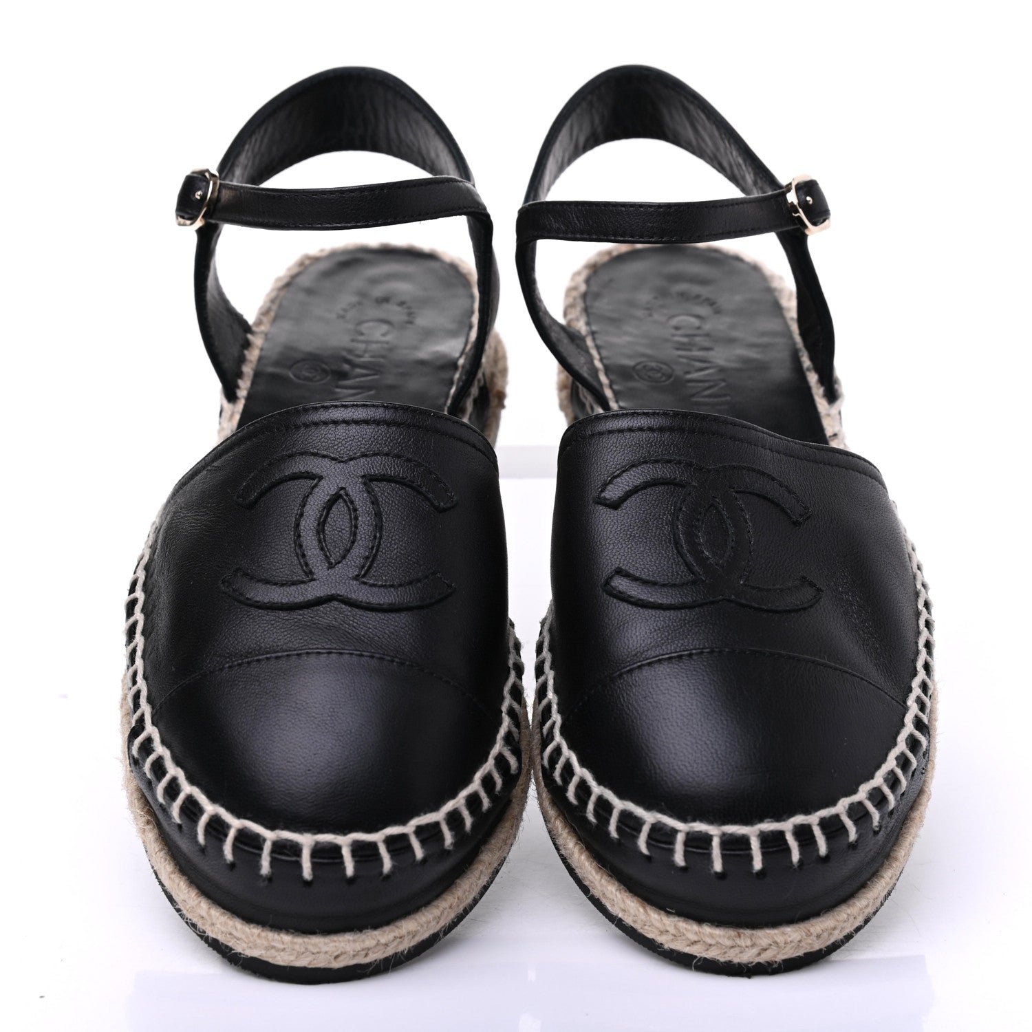 Chanel Lambskin Cap Toe CC Espadrilles Sandals 35 Black 5 of 11