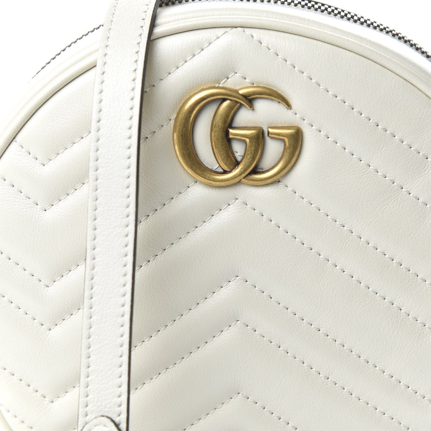 Calfskin Matelasse Mini GG Marmont Round Shoulder Bag White