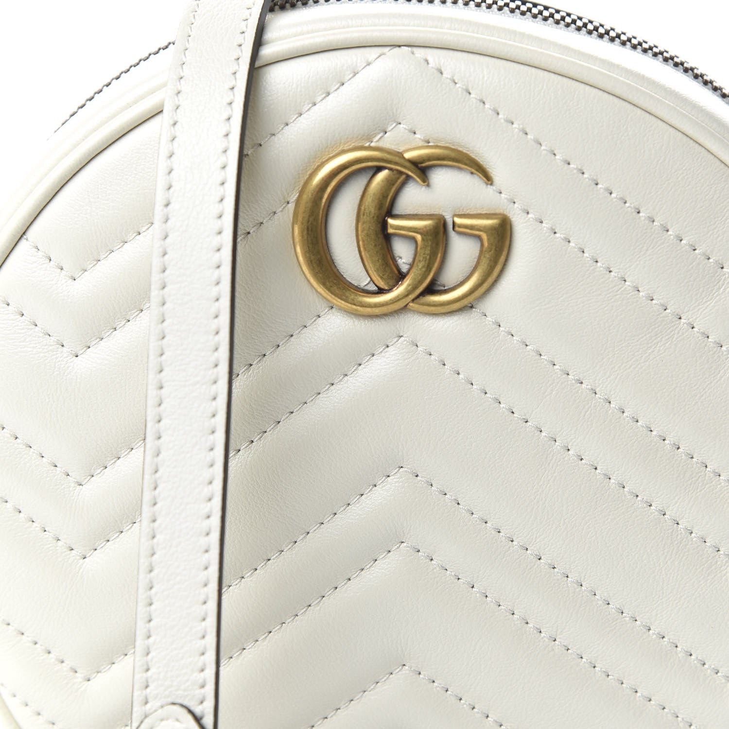 Gucci Calfskin Matelasse Mini GG Marmont Round Shoulder Bag White 10 of 10