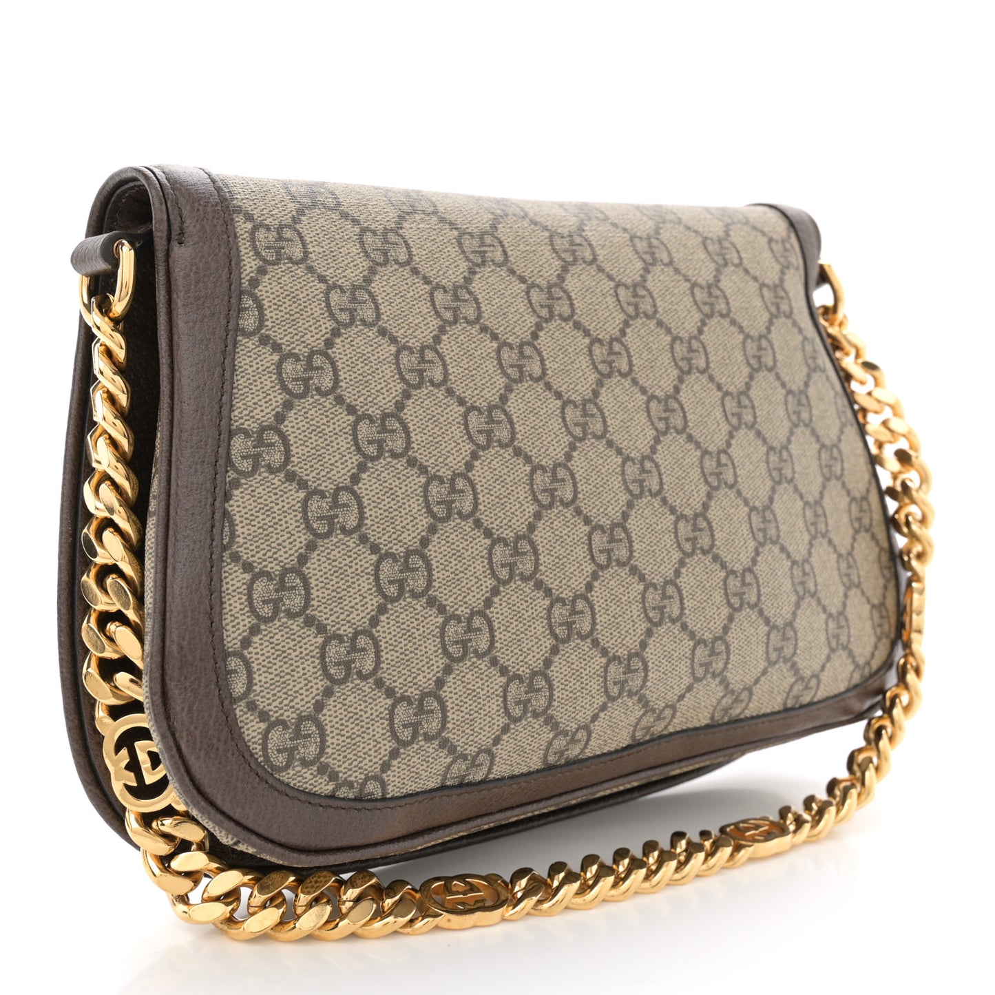 GG Supreme Monogram Textured Dollar Calfskin Blondie Chain Shoulder Flap Bag Beige Ebony New Acero