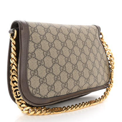 Gucci GG Supreme Monogram Textured Dollar Calfskin Blondie Chain Shoulder Flap Bag Beige Ebony New Acero 2 of 13