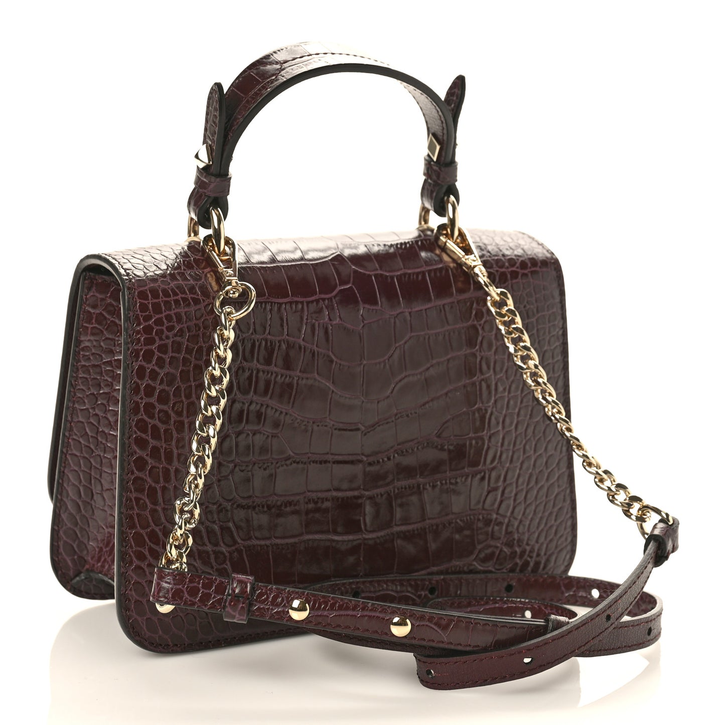 Calfskin Crocodile Embossed Medium JC Top Handle Bordeaux