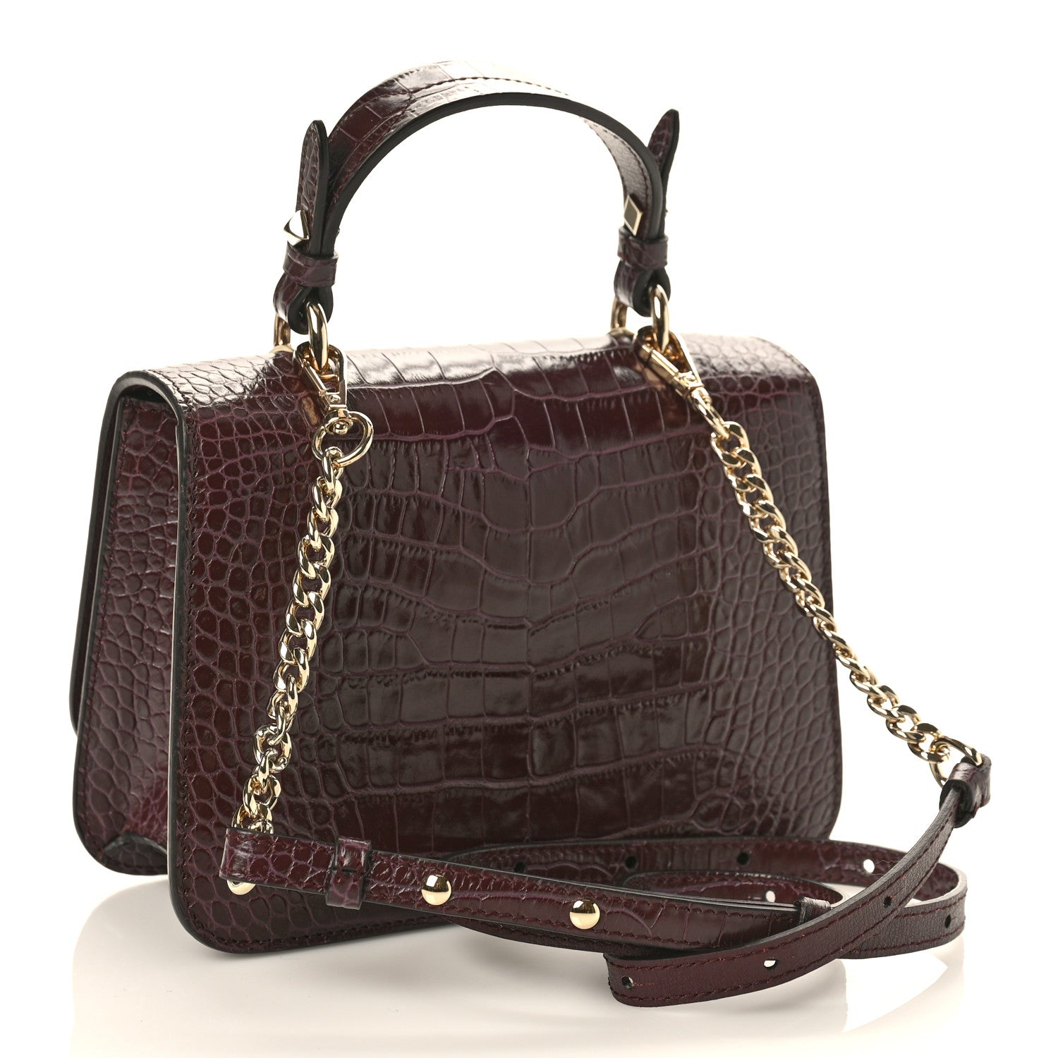 Jimmy Choo Calfskin Crocodile Embossed Medium JC Top Handle Bordeaux 3 of 8