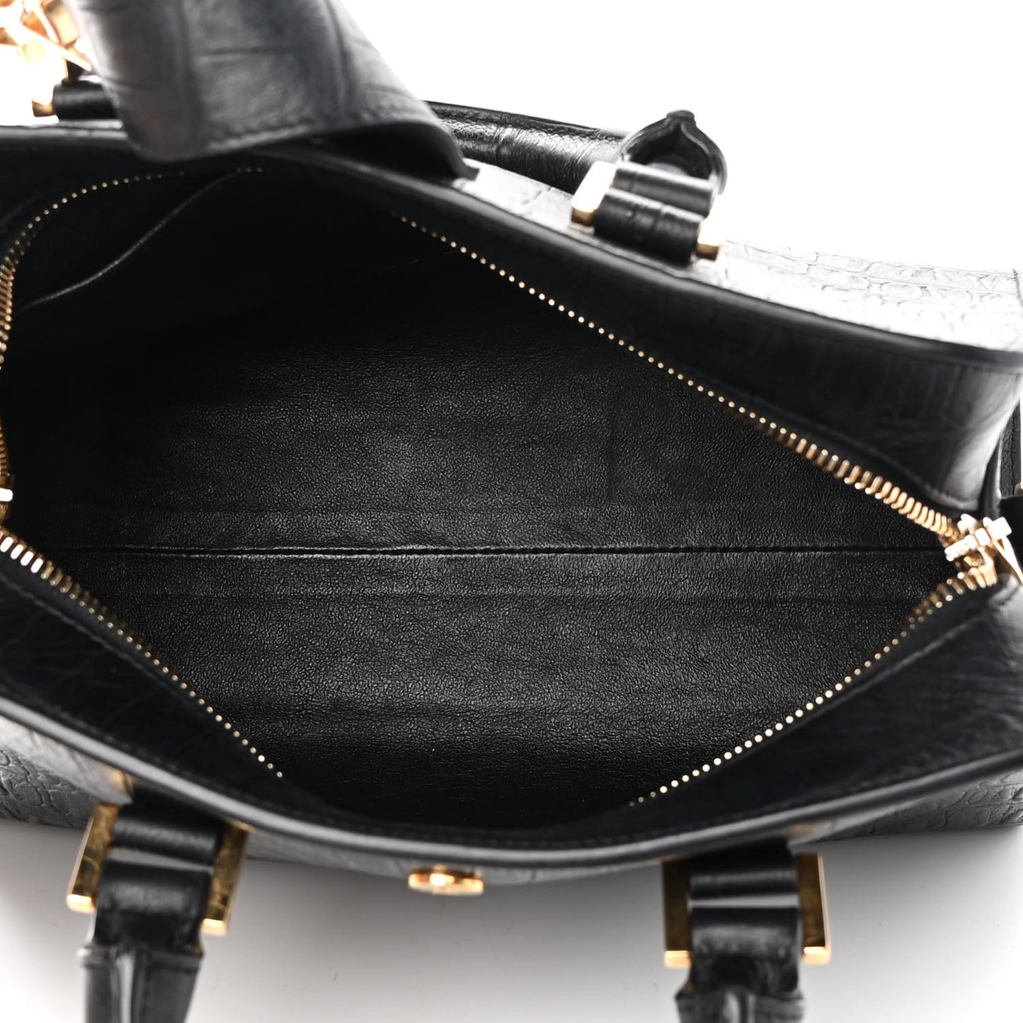 Calfskin Crocodile Embossed Monogram Baby Cabas Black