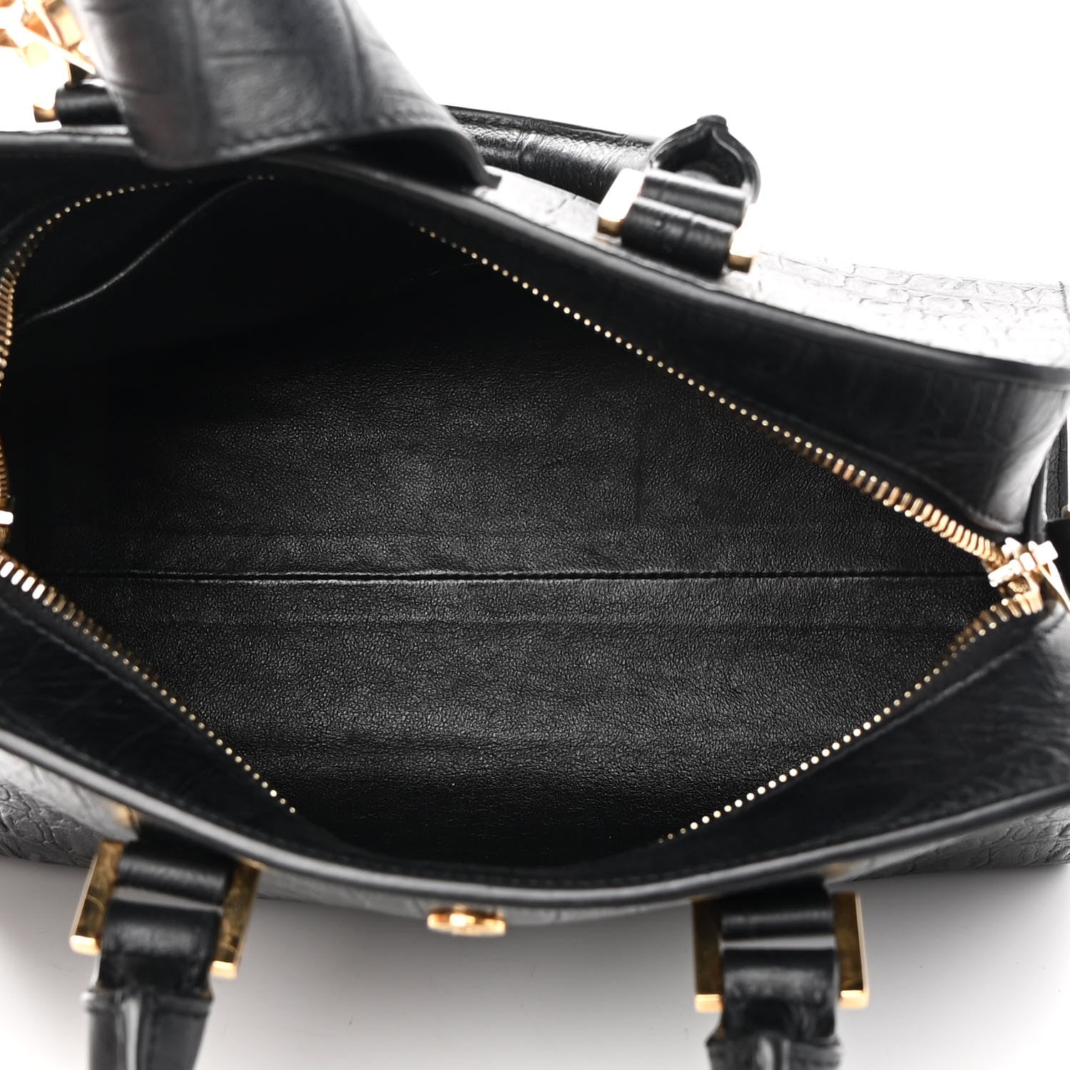 Saint Laurent Calfskin Crocodile Embossed Monogram Baby Cabas Black 4 of 11